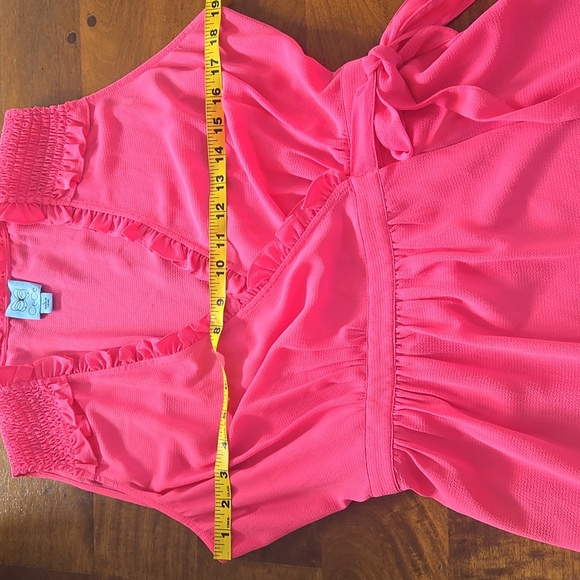 CeCe By Cynthia Steffe Hot Pink Sleeveless Ruffled Wrap Dress Size Large - Picture 8 of 13